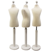 Children Kids Age 6-8 Years Tailors Dummy Mannequin, Cream Torso Bust with a White Wood Round Base